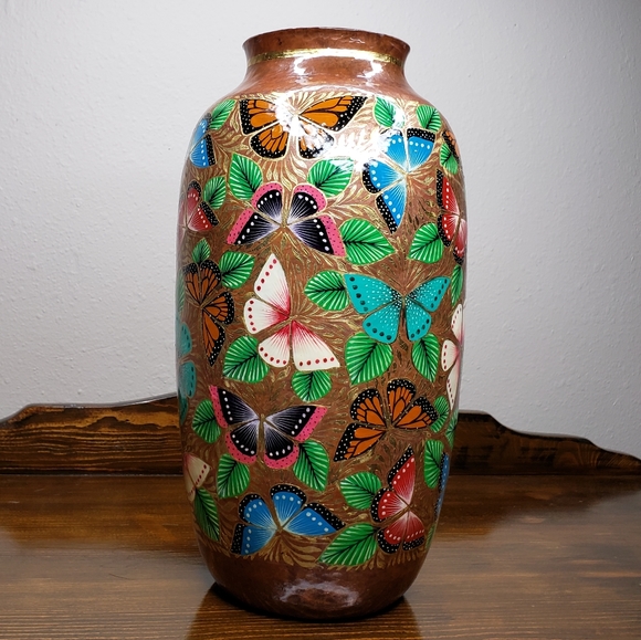 Other - Hammered Copper Artisan Handpainted Vase Butterfly